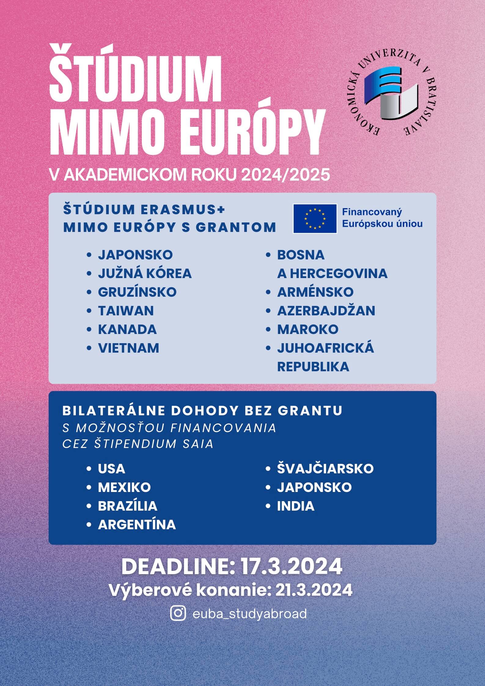 Študuj mimo Európy v akademickom roku 2024/2025