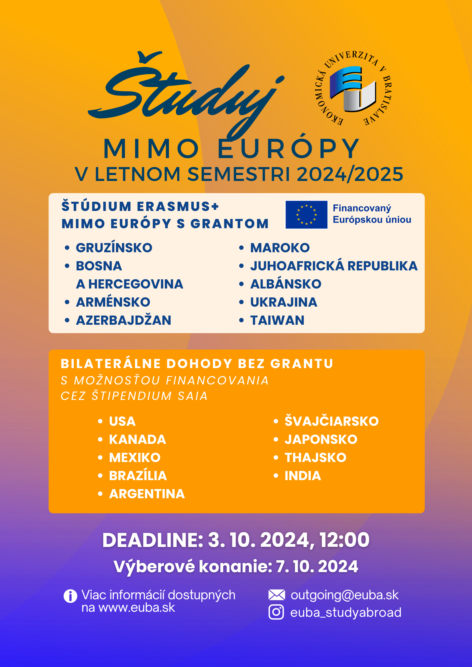 Študuj mimo Európy v akademickom roku 2024/2025